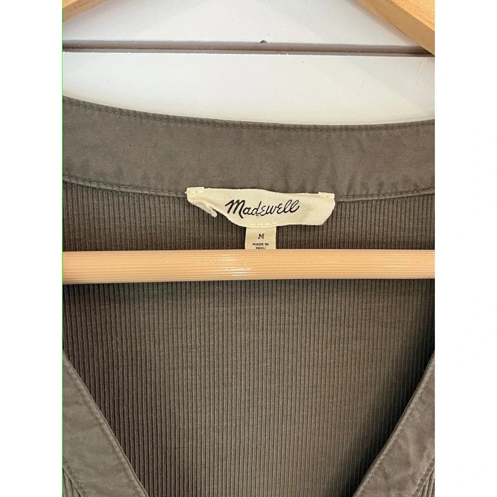 Madewell Olive Green Ribbed Puff Sleeve Henley Top Medium Cottagecore fairycore